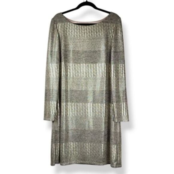 Jessica Howard Metallic Dress Gold Tone Long-Sleeve Shift Cocktail Party 18 - Picture 1 of 15